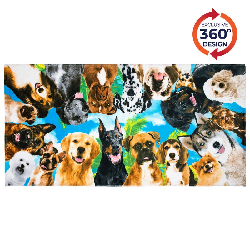 Softerry Dogs at The Beach - Selfie Pets Beach Towel 30 x 60 inches 100% Cotton Velour (Dog Party, 1 Towel) - Image 3